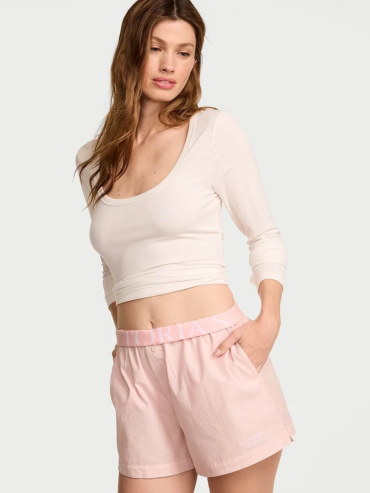 Комбинируйте хлопковые пижамные шорты в стиле ретро. Victoria'S Secret, Angel Pink Stripes