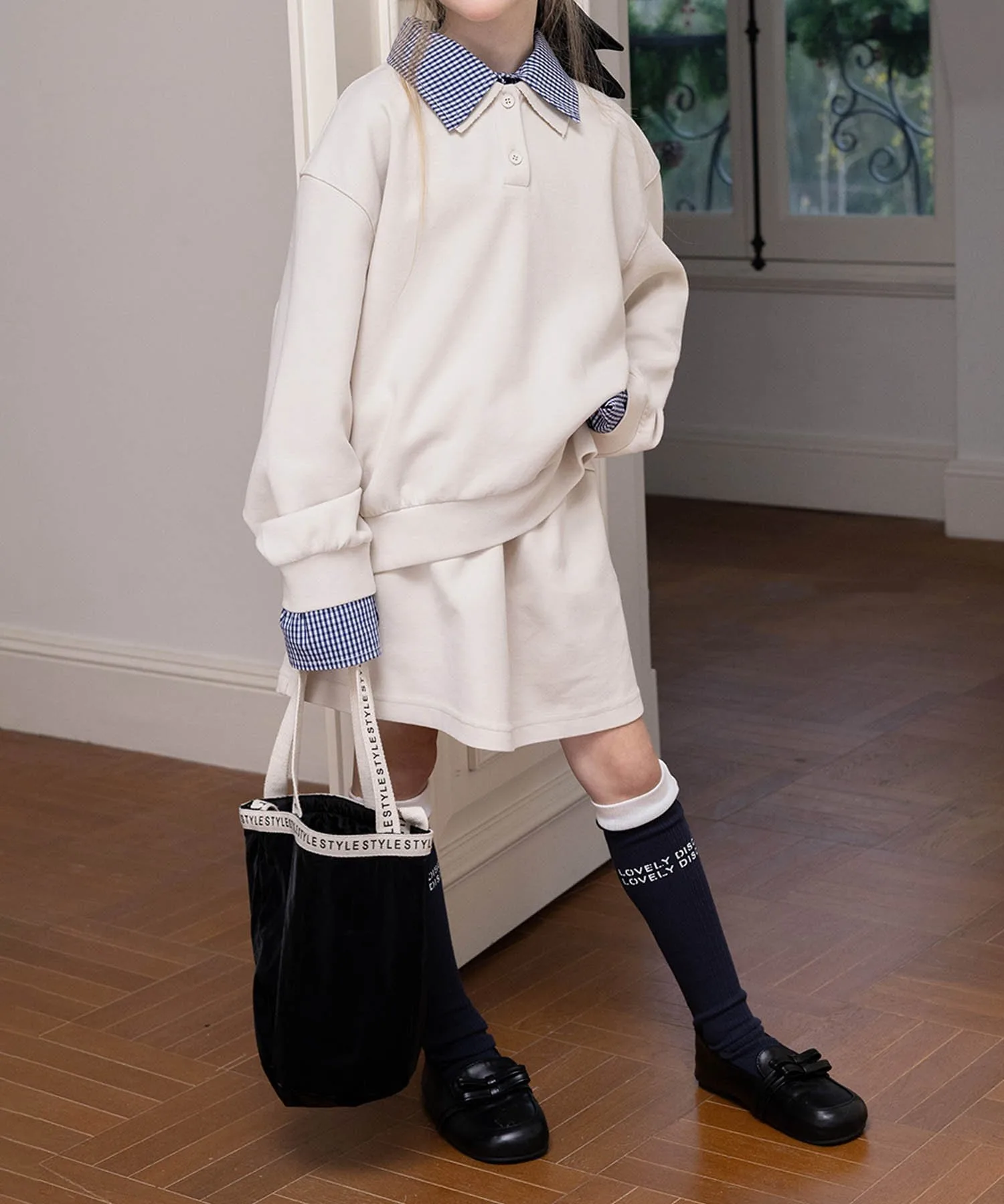 Комплект из топа и юбки с клетчатым воротником Aimoha Kids, beige — фото 2