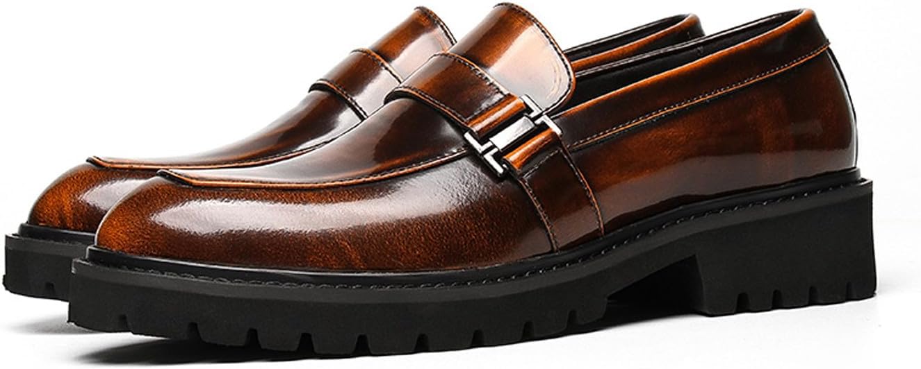 

Мужские кожаные лоферы Santimon с невысокой подошвой - повседневные пенни-лоферы с металлической конной пряжкой для свадьбы, работы, модного офиса, вечеринки и ночного выхода, коричневый