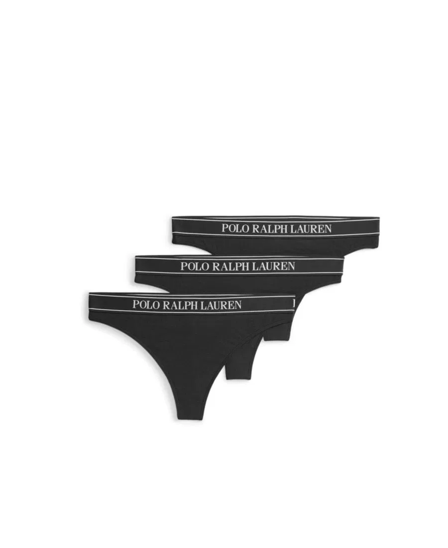 Женские стринги с высокой талией в рубчик, комплект из 3 штук Polo Ralph Lauren, Black — фото 4