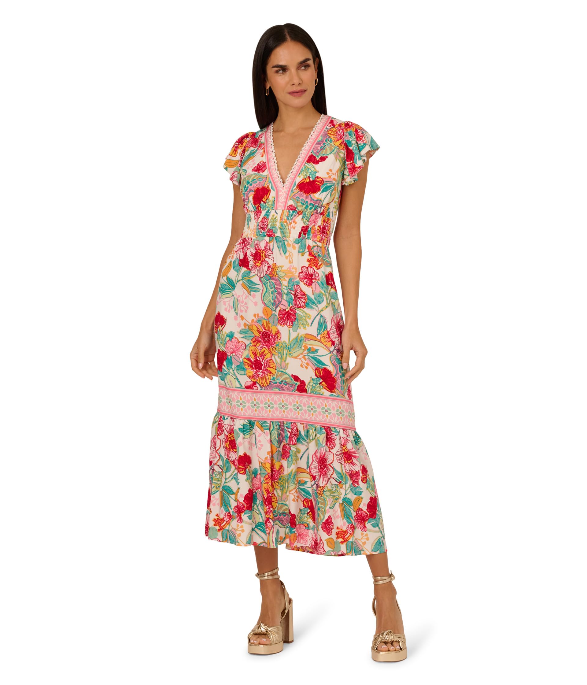 

Платье Adrianna Papell Printed Midi Dress, Pink-Green Multi
