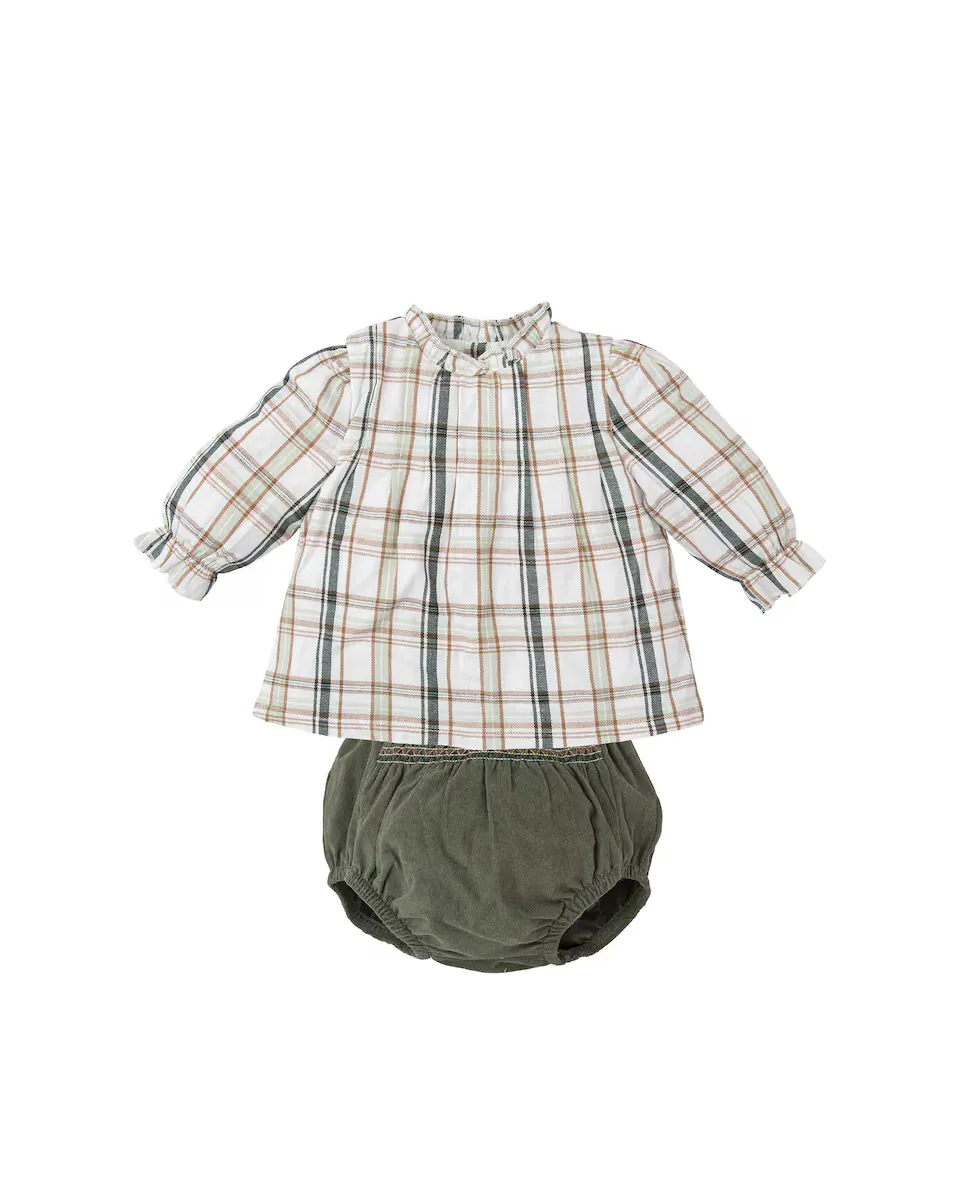 

Комплект для девочки из клетчатой ​​рубашки и мешковатых шорт BABIDÚ, зеленый