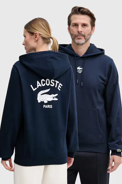 Блуза с капюшоном Lacoste, синяя хлопковая