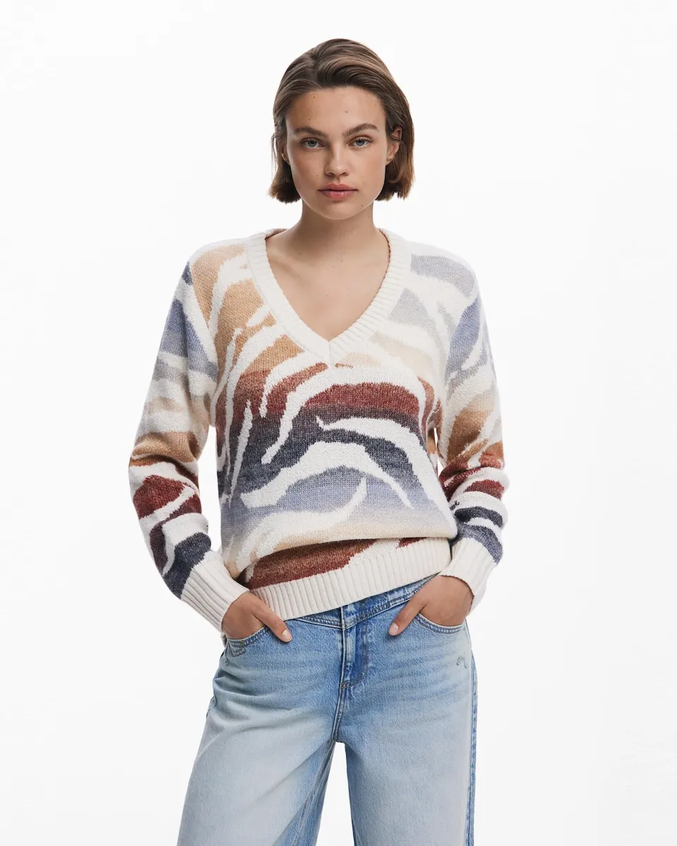 

Женская зебровая майка с V-образным вырезом Desigual, белый