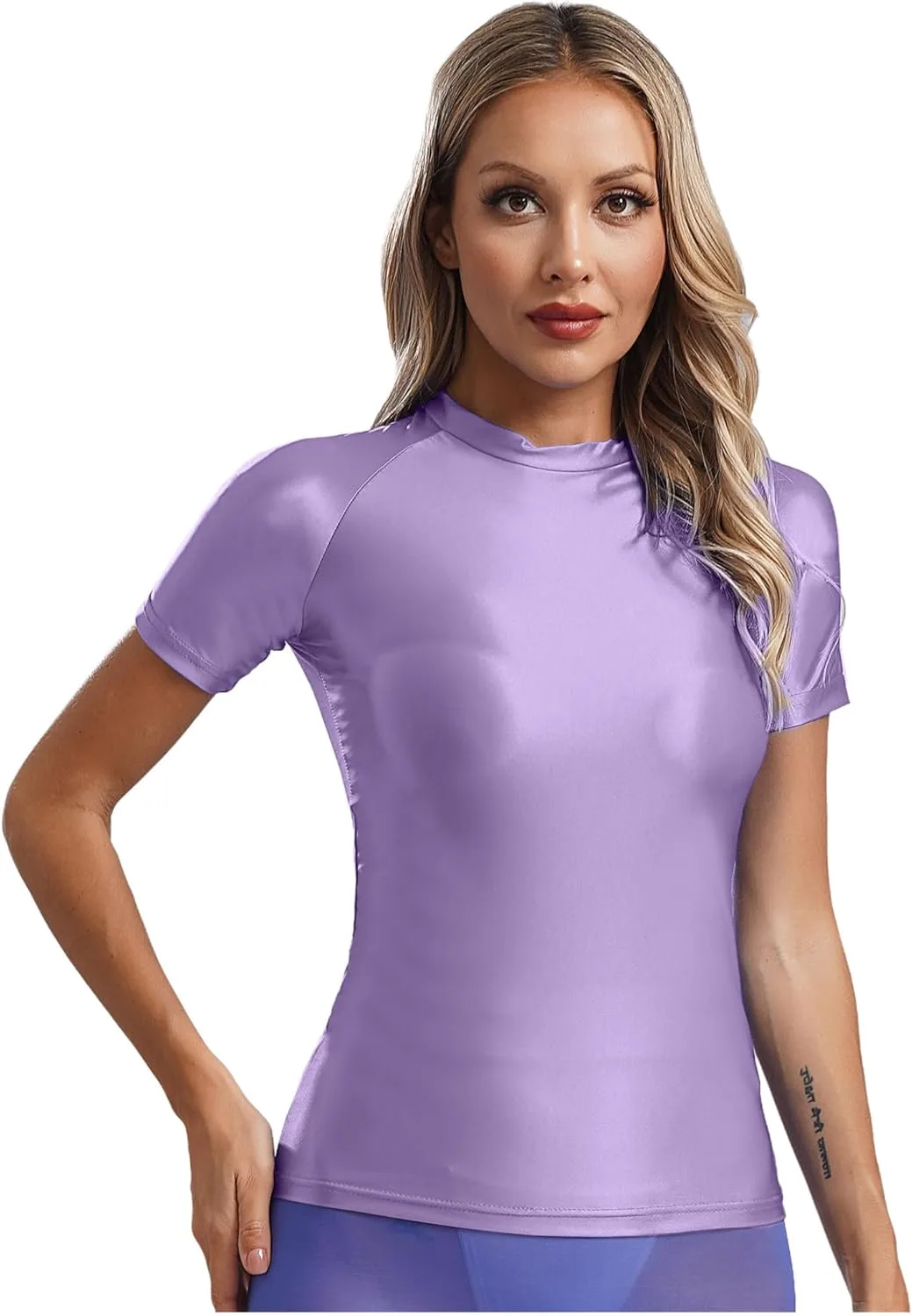 

Женская футболка для тренировок с коротким рукавом, Nylon, Sheer, Stretchy QinCiao
