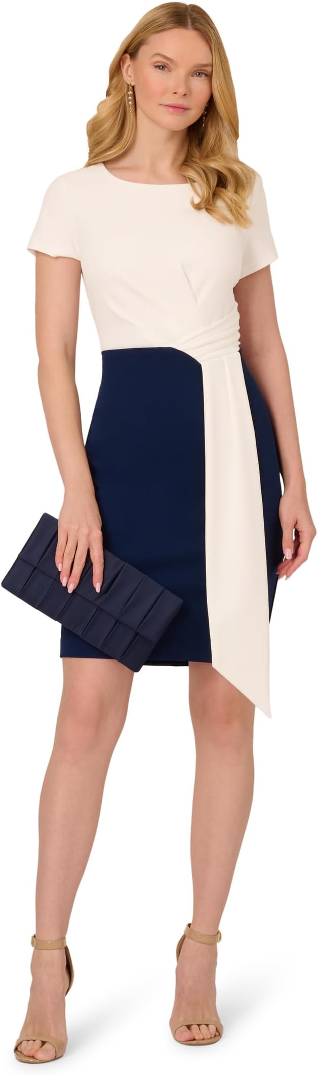 

Платье Adrianna Papell Color-Block Draped Short Dress, Ivory/Navy