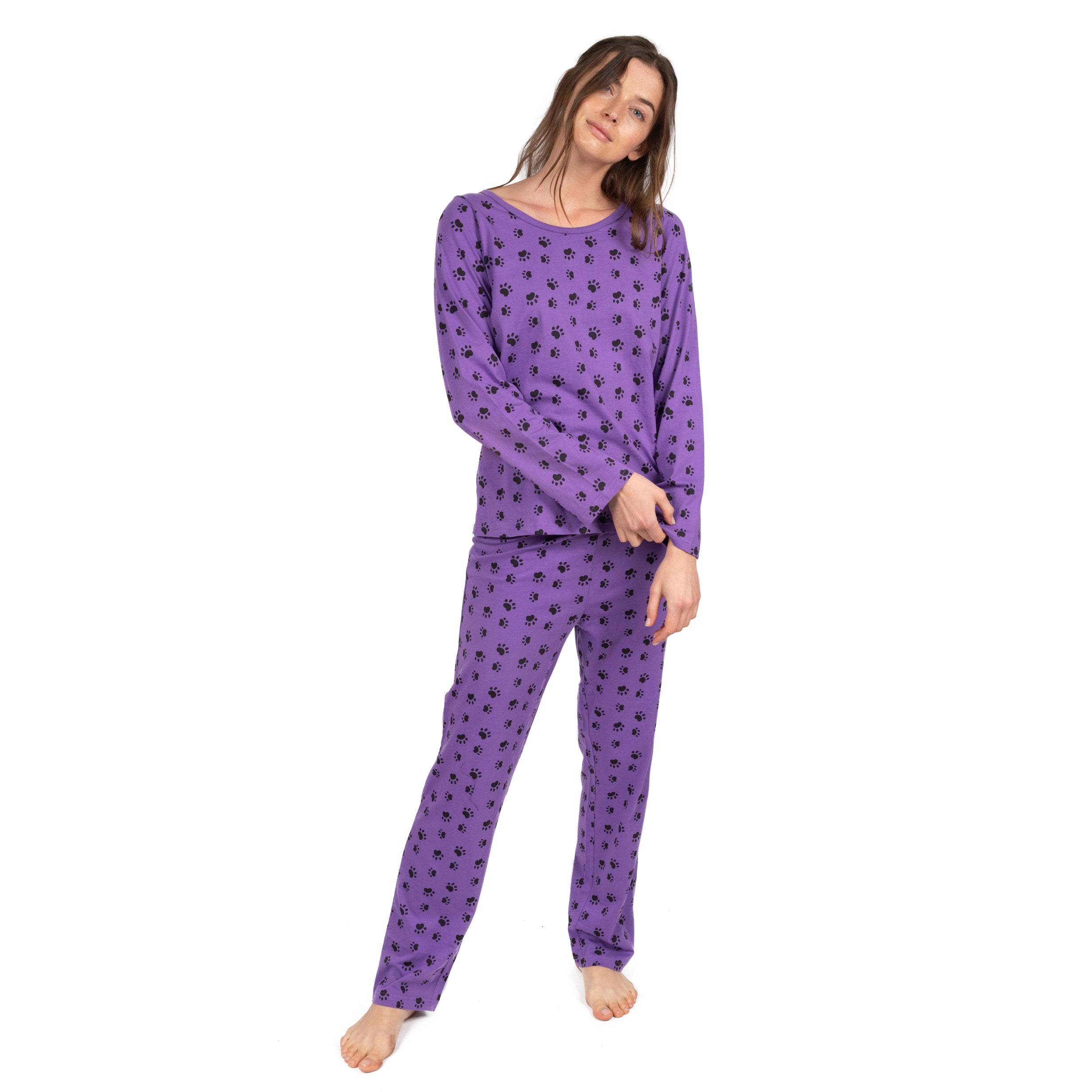

Женская пижама из двух частей из хлопка свободного кроя Dog Paw Purple Leveret
