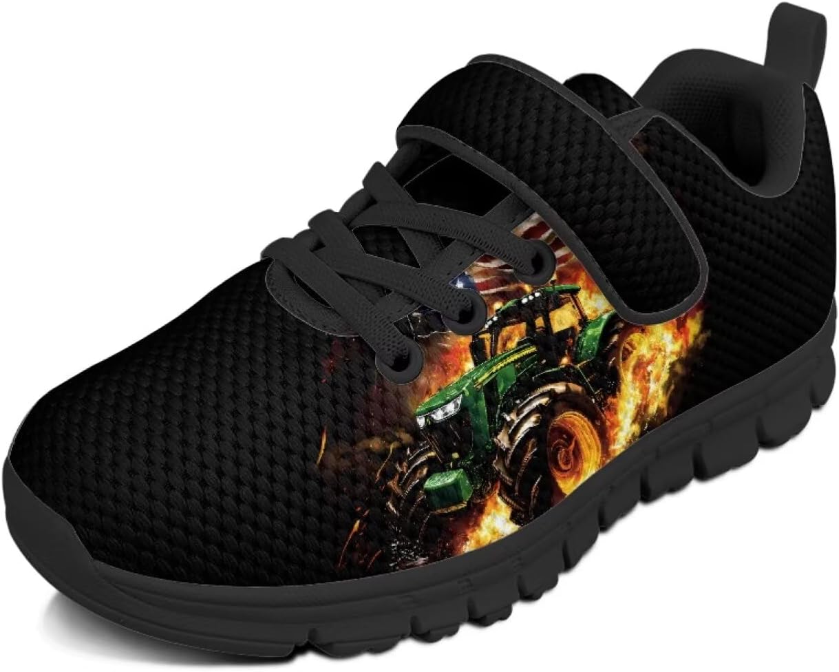 

Детские кроссовки для мальчиков, дышащие спортивные кроссовки для бега и тенниса для детей младшего и старшего возраста, размеры US 11-2.5 Pointodoor, Tractor Fire Flame