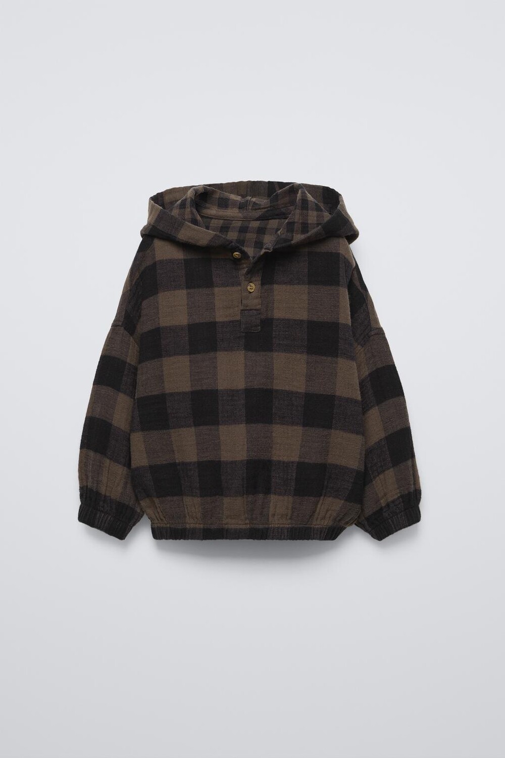 

Рубашка в клетку с капюшоном ZARA, черный/коричневый