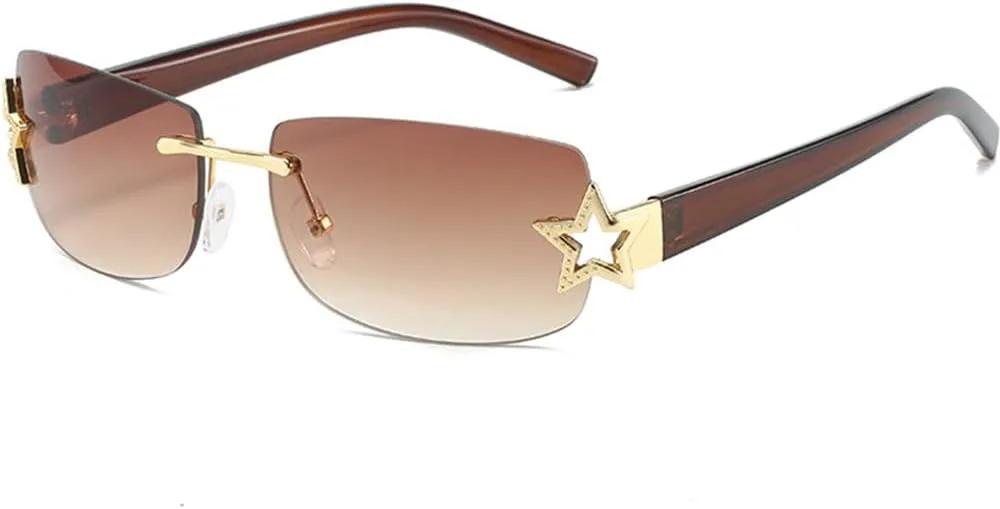 

Панк-солнцезащитные очки для женщин, без оправы, градиентные, для мужчин, ретро-оправа, очки для вождения, защита от УФ-излучения UV400 HDUBFY, Brown Brown