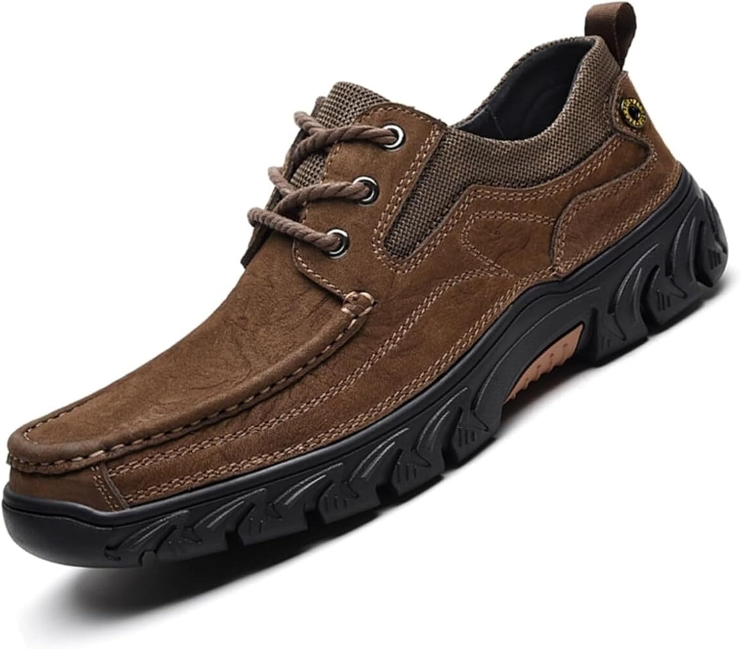 

Мужские лоферы на шнуровке, удобные с круглым носком, противоскользящие походные кроссовки, спортивные, для ходьбы, из кожи, офисные и повседневные туфли для мужчин Generic, коричневый