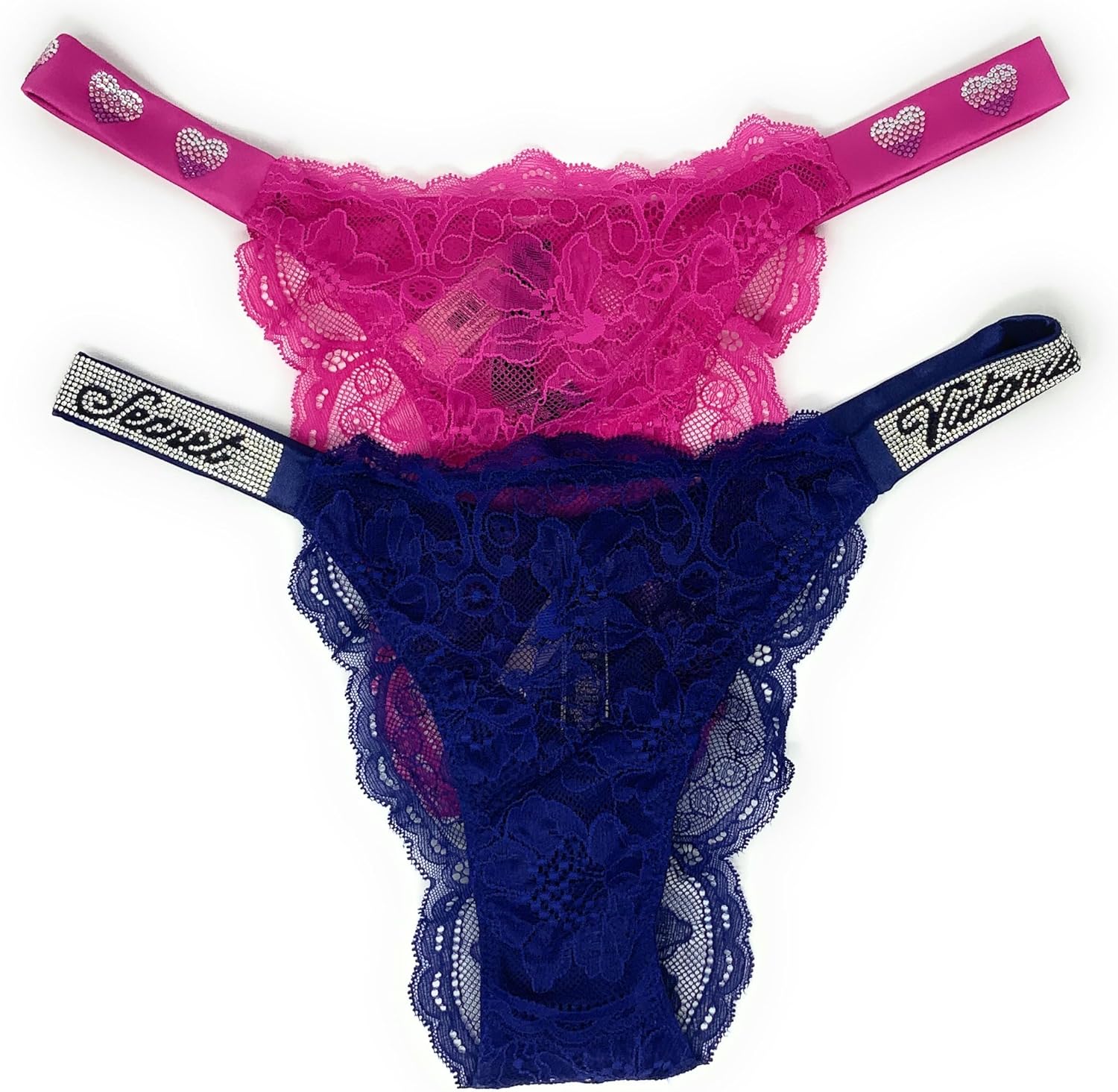 

Бразильские трусики Victoria's Secret, комплект из 2 шт., Pink/Lace/Hearts/Navy Blue