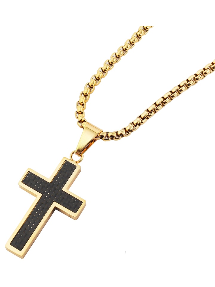 

Adeliás Мужское ожерелье с подвеской - крест из нержавеющей стали в золотом исполнении