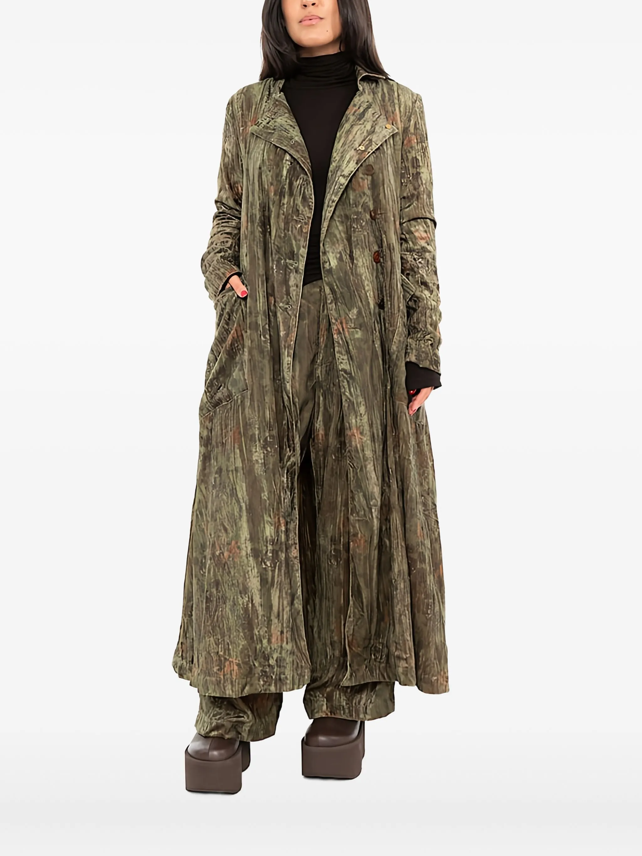 

Двубортное пальто с абстрактным принтом Aleksandr Manamïs, зеленый