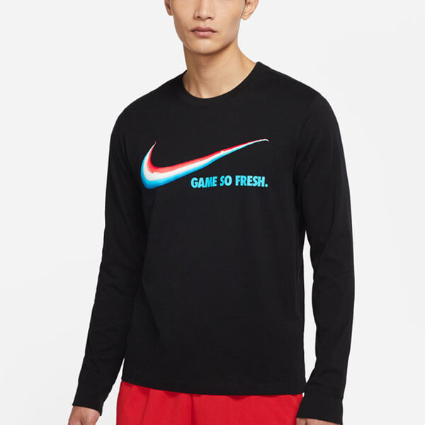 Футболка game so fresh basketball sports printing round neck long sleeves black Nike, черный — фото 4