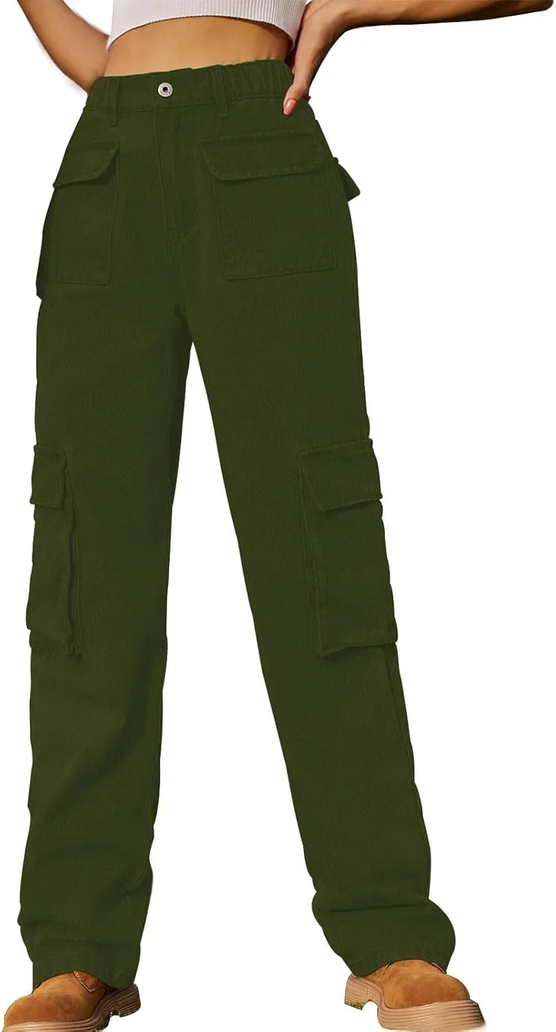 

Женские джинсы-карго с широкими штанинами, эластичным поясом и прямым кроем HGps8w