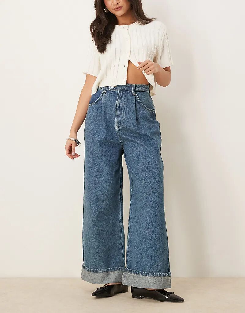 

Очень широкие джинсы с отворотами синего цвета ASOS DESIGN