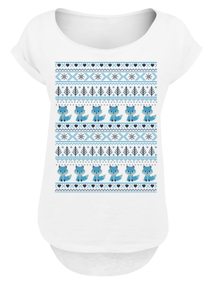 

F4NT4STIC Удлиненная футболка с рисунком рождественской лисы белого цвета, Белый, F4NT4STIC Удлиненная футболка с рисунком рождественской лисы белого цвета