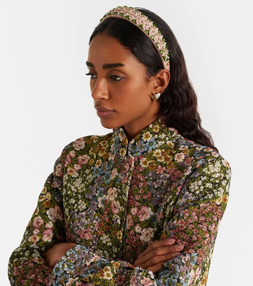 Повязка на голову от Crepe Couture, украшенная вышивкой Valentino, розовый — фото 2