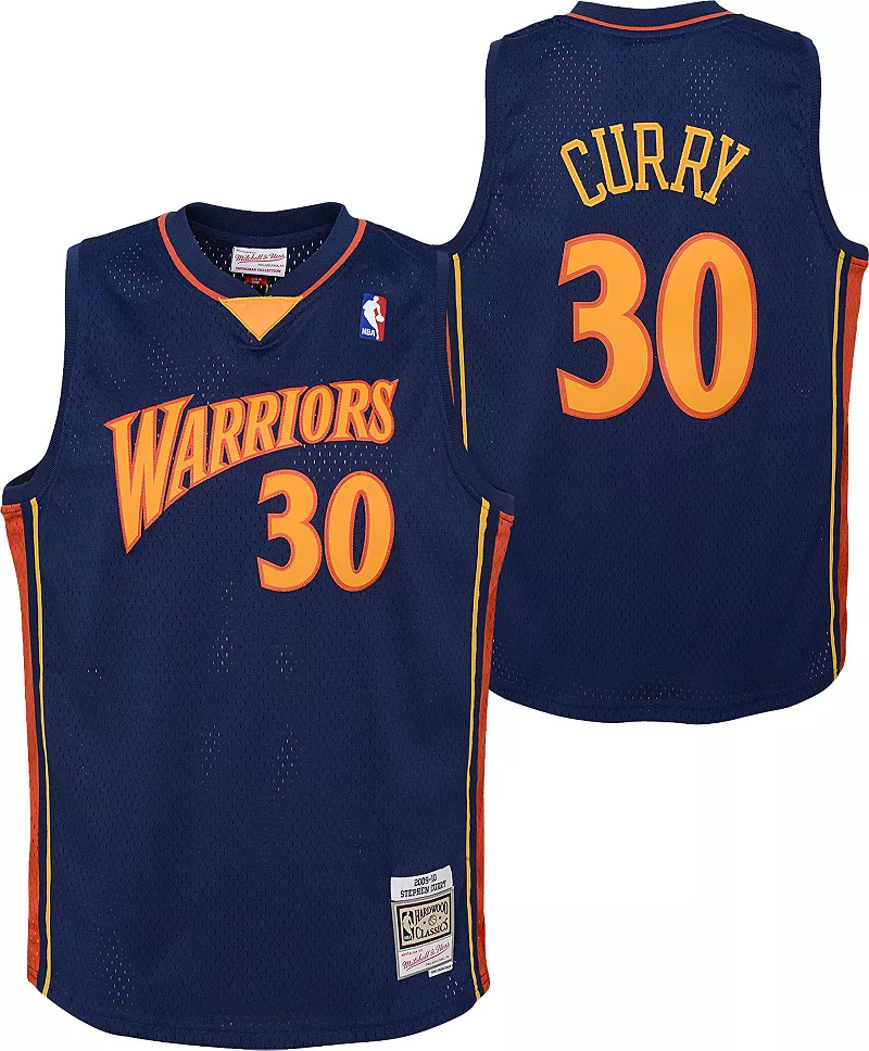 

Mitchell & Ness Youth 2009 Голден Стэйт Уорриорз Стивен Карри № 30 Темно-синяя классическая майка Swingman из твердой древесины Nike