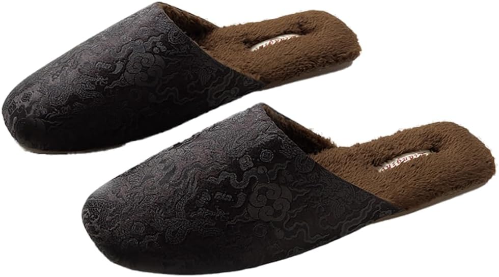 

Вышитые атласные тапочки Yafirgeer для женщин и мужчин, с флисовой подкладкой, теплые тапочки, элегантная домашняя обувь, сандалии для дома и улицы, Coffee