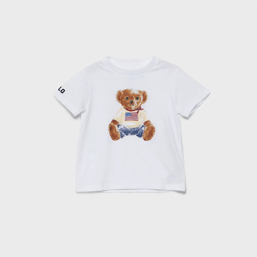 Детская футболка Polo Bear из хлопкового джерси белого цвета от Polo Ralph Lauren Children