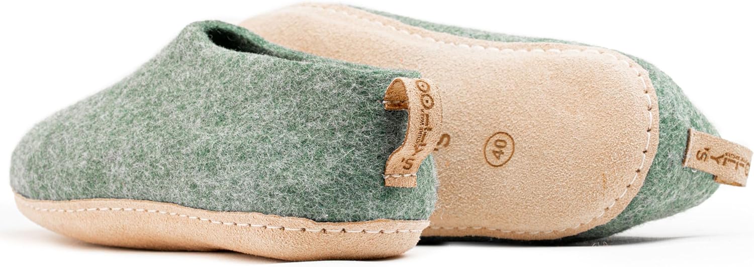 Тапочки Woolly из войлока с кожаной подошвой, Премиальная новозеландская шерсть, Ручная работа по итальянскому дизайну, Мягкие, дышащие и без запаха Woolly'S, зеленый — фото 4