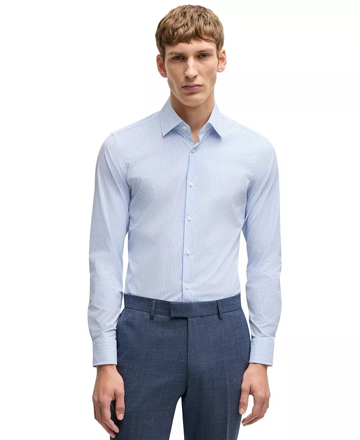

Мужская полосатая облегающая рубашка Performance-Stretch Hugo Boss, синий