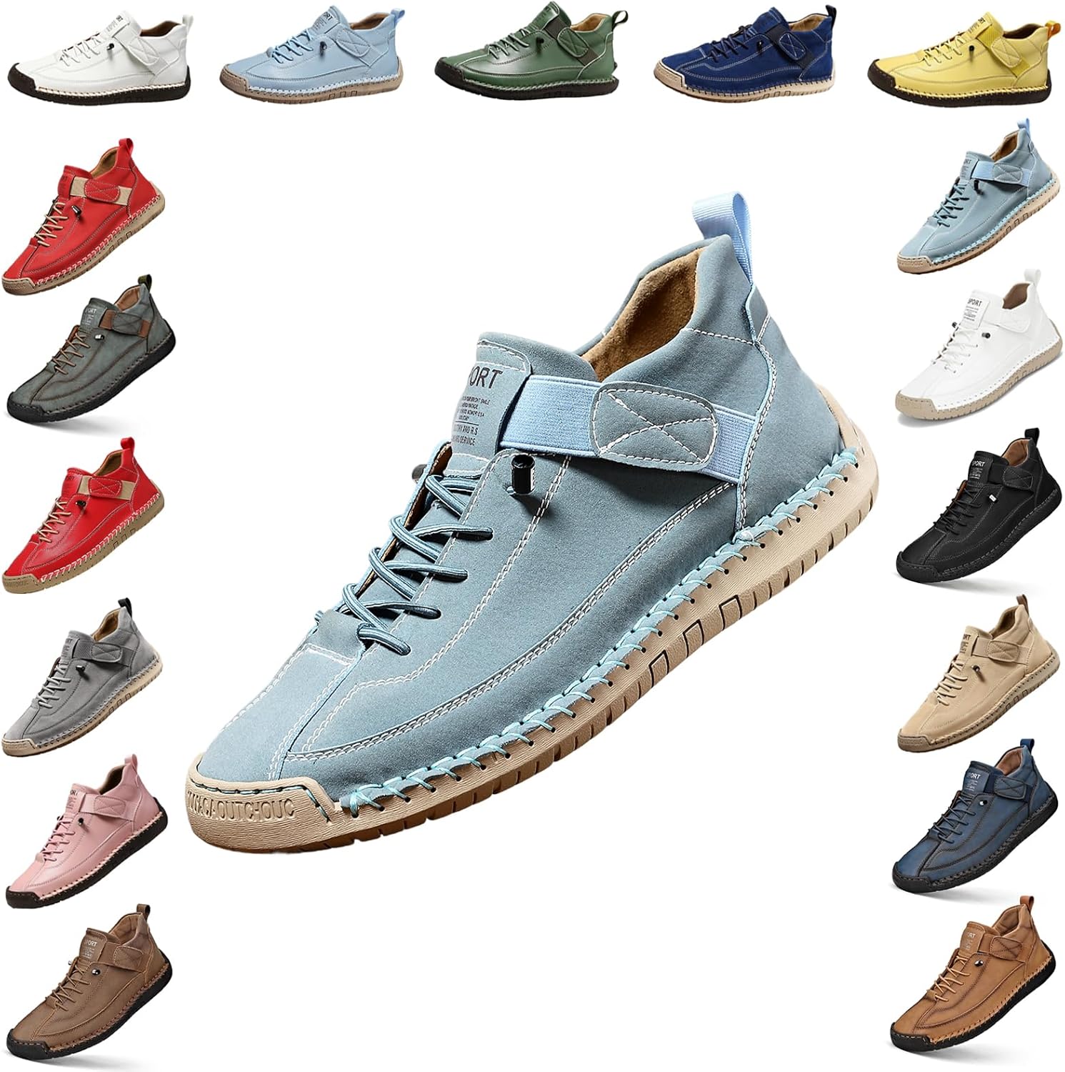 

YTINGNICE Унисекс ортопедические ботинки на щиколотку, ручная работа, кожа с липучкой, поддержка свода стопы, обувь для ходьбы без шнурков, синий