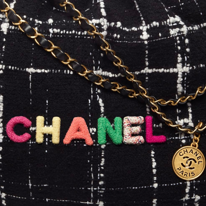 CHANEL Шерстяная твидовая мягкая шерстяная сумка, наплечная сумка Medium Women's Black & White — фото 4