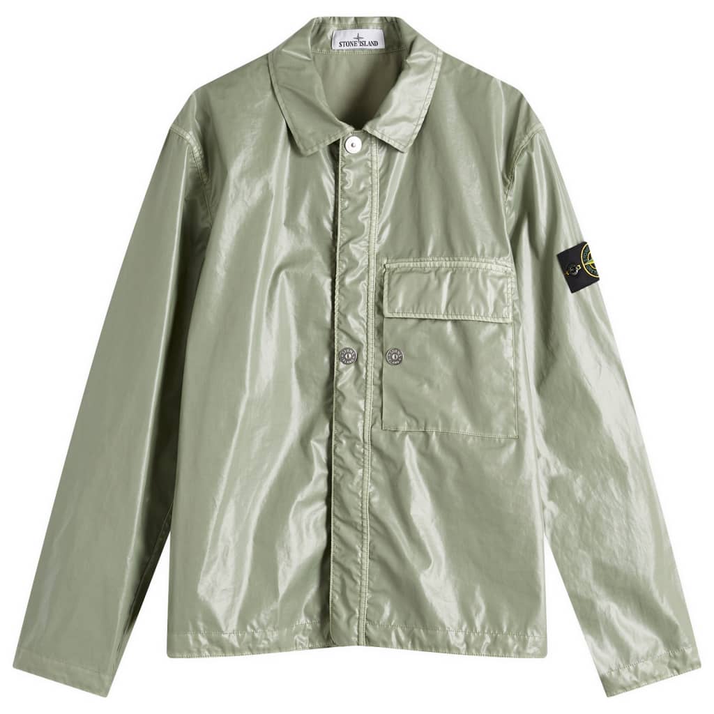 

Куртка-рубашка из прорезиненной муслиновой ткани TC Stone Island, цвет sage