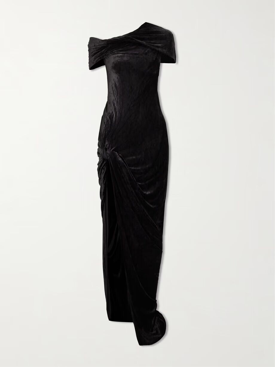 

Платье макси Lola на одно плечо из перекрученного бархата Rick Owens, черный