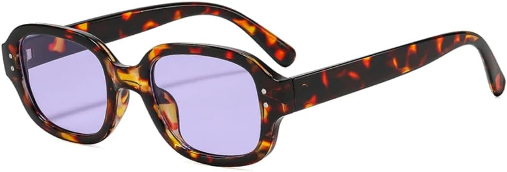 

Винтажные квадратные солнцезащитные очки с заклепками для женщин, модные очки конфетных цветов, защита от УФ-излучения UV400 для мужчин, прозрачная оправа TVTBBVV, Leopard Purple