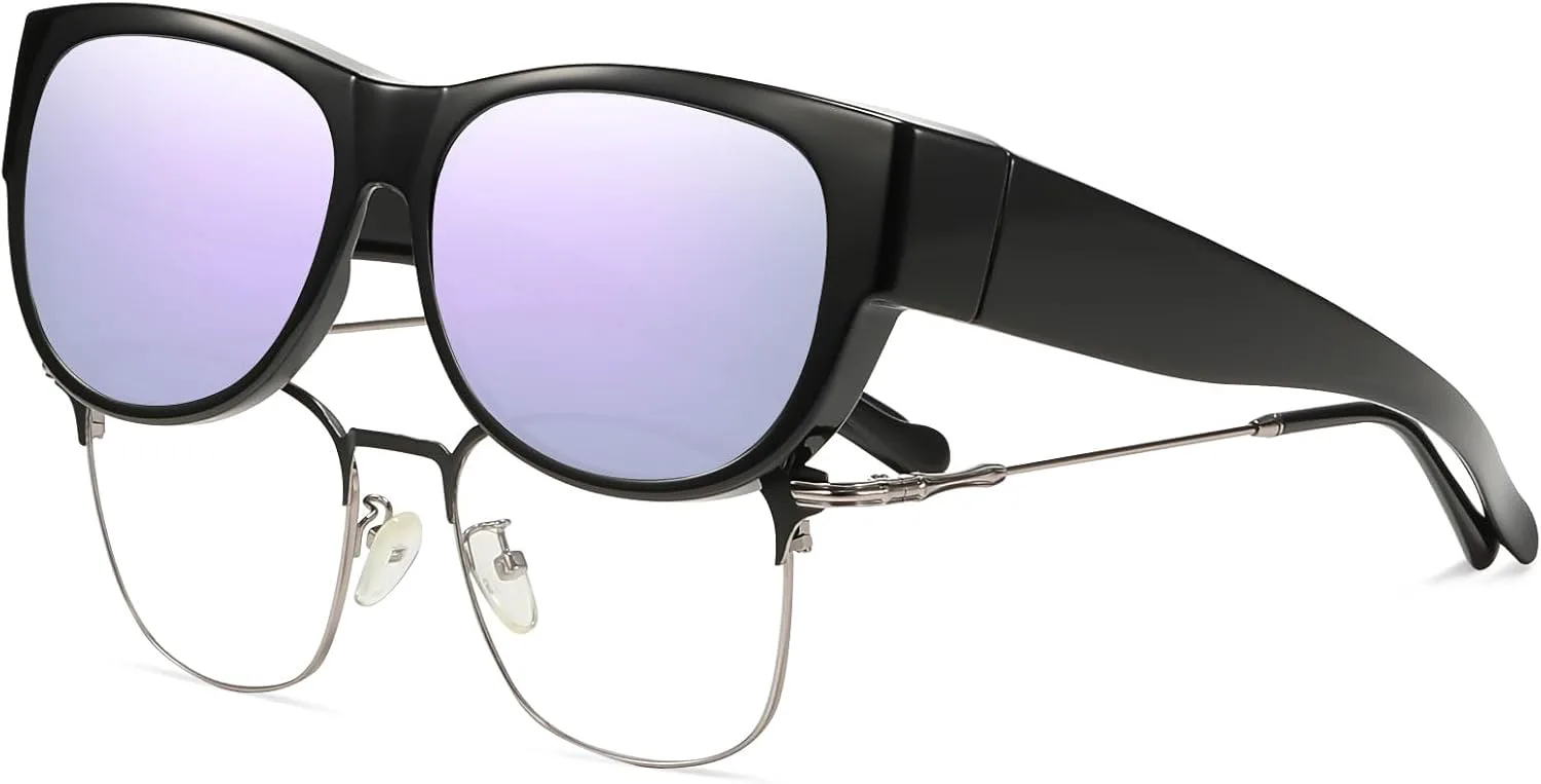 

Солнцезащитные очки HAOLOTA Fit Over Glasses для женщин, поляризованные, модные, в форме «кошачьих глаз», с защитой от УФ-излучения, Size M C04 Black/Purple