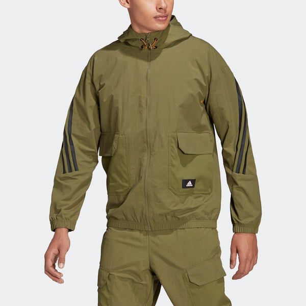 Куртка Men's adidas Fi Wv Bst Fz Sports Stylish Stripe Hooded Jacket Military Green, мультиколор — фото 2