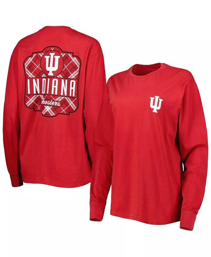 

Женская футболка Crimson Indiana Hoosiers Valencia в клетку 2-Hit с длинным рукавом Pressbox