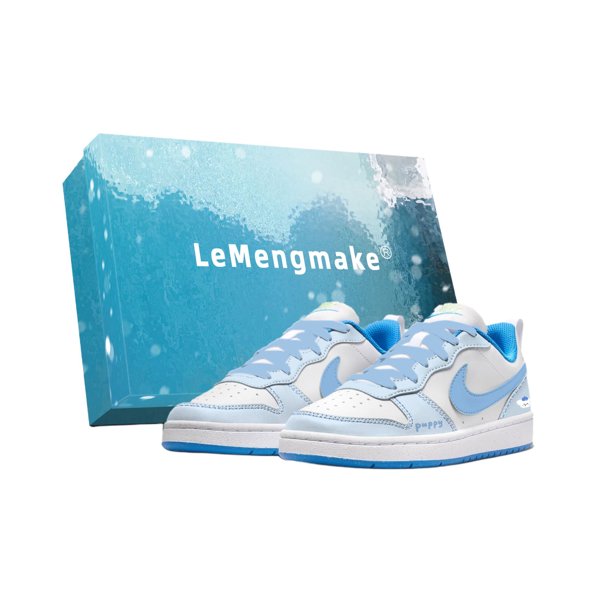 

Кроссовки Court Borough Blue Puppy с нескользящей подошвой, износостойкие, для детей и подростков Nike, белый