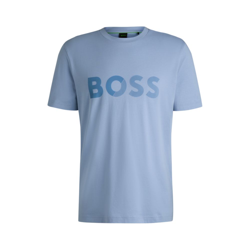 

Футболка из хлопкового джерси с большим логотипом BOSS, светло-голубой