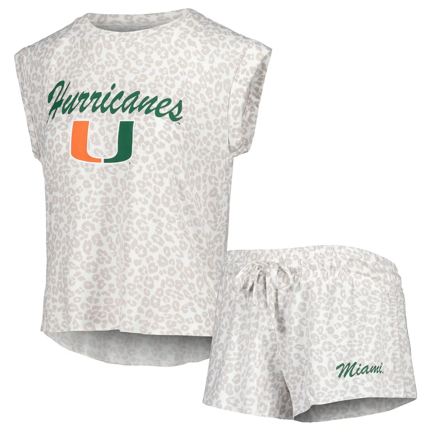 

Женский комплект для сна с футболкой и шортами Concepts Sport кремового цвета Miami Hurricanes Montana