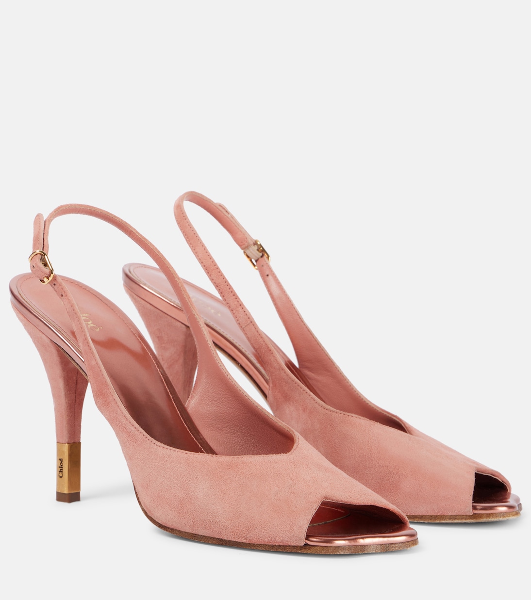Замшевые туфли Flower 95 с открытым носком Chloé, Light Rosewood