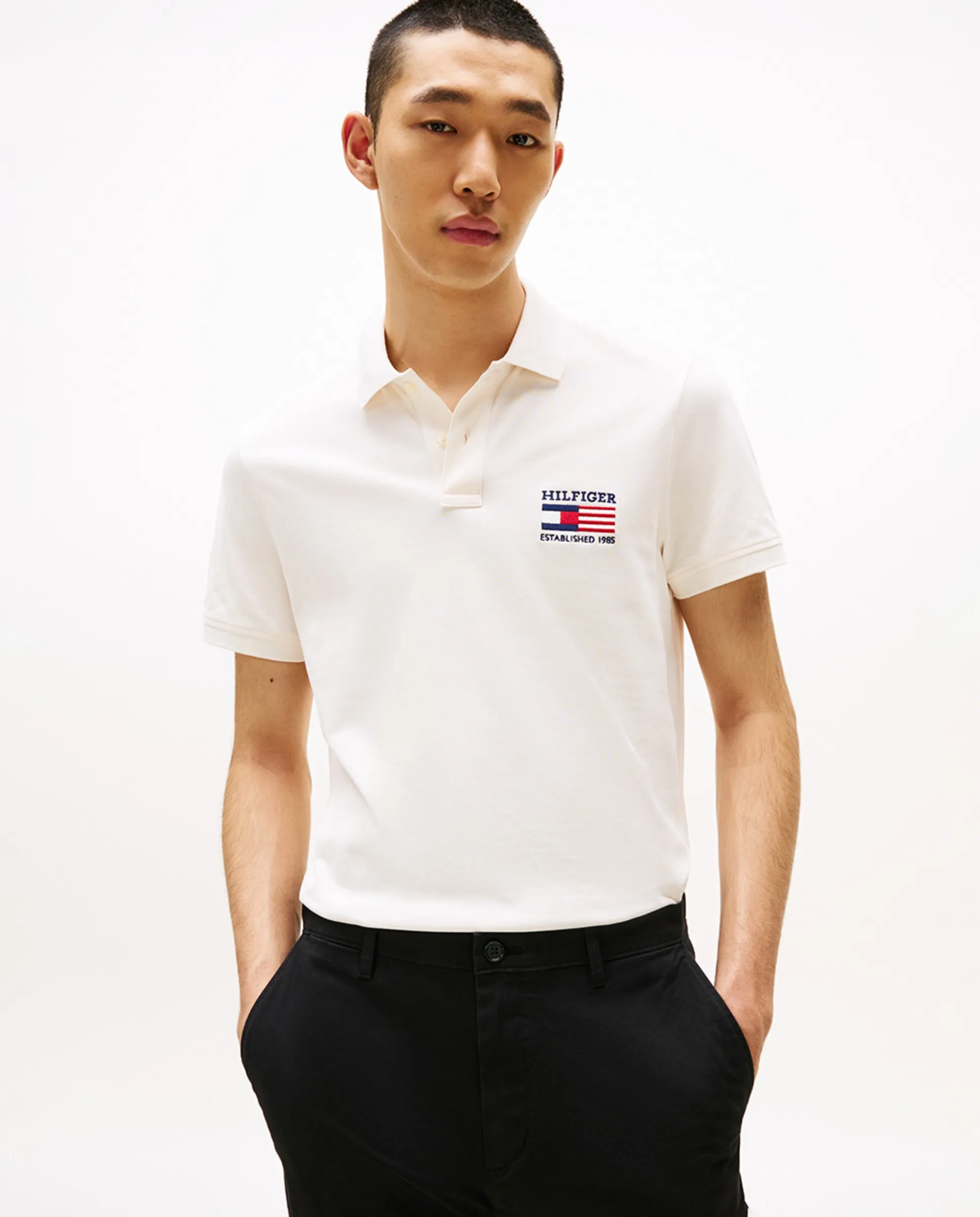 

Мужская однотонная поло с коротким рукавом Tommy Hilfiger, белый