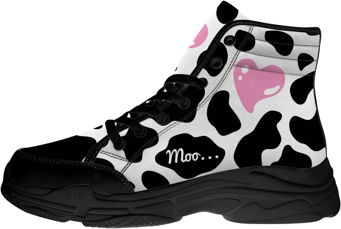 

Женские высокие кеды с узором коровы, милые кружевные кеды на платформе, подарок для нее Generic, белый/черный/розовый