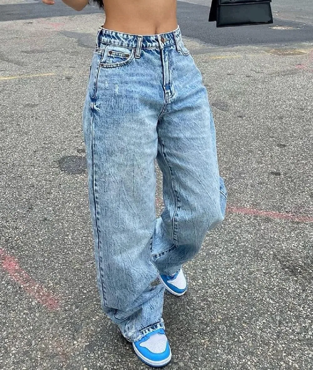 Джинсы с принтом звезды, Low Rise Baggy, Light Blue — фото 4