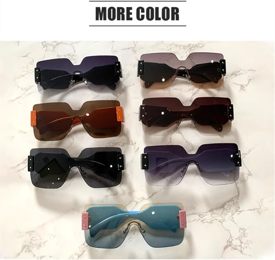 

Модные винтажные солнцезащитные очки большого размера для женщин, без оправы, многоугольные, роскошные, летний стиль, защита от УФ-излучения UV400 VFDHN, 2