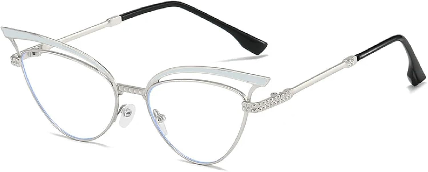 

Модные ретро-солнцезащитные очки в маленькой оправе из полого металла, модель «кошачий глаз», для женщин и мужчин, роскошные, для путешествий и вождения, защита от УФ-излучения UV400 TKKTLLT, Silver Clear