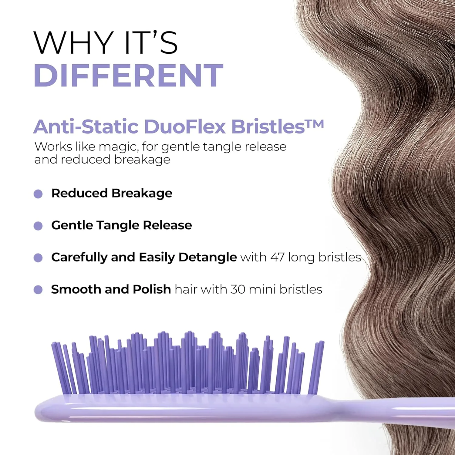 Мини-расческа FHI Heat UNbrush для легкого расчесывания влажных и сухих волос - прочные антистатические щетинки Duoflex, легкая ручка, Lilac Light Purple — фото 4