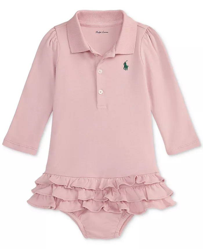

Платье-поло с рюшами для девочек Polo Ralph Lauren, розовый