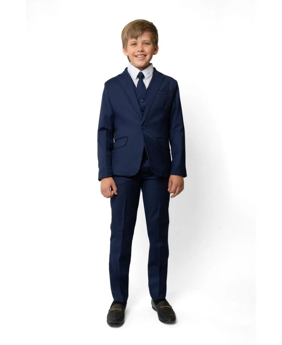Комплект из 5 предметов: рубашка, галстук, пиджак, жилет и брюки Luxor Slim Fit из шерстяной смеси для маленьких и больших мальчиков Peanut Butter Collection, синий