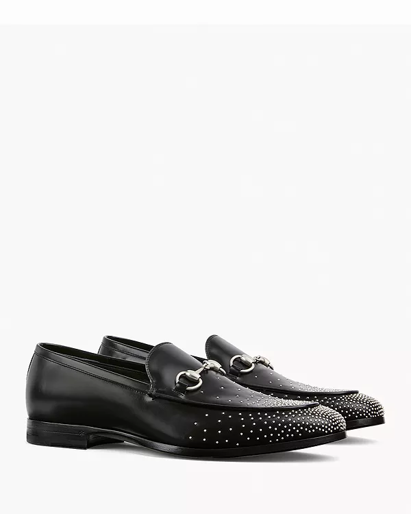 Мужские лоферы из арктической кожи с заклепками Gucci, черный — фото 4