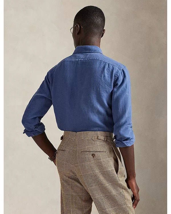 Классическая рубашка из льняной ткани с неоднородной текстурой. Polo Ralph Lauren, синий — фото 3